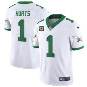Nike Eagles 1 Jalen Hurts White Vapor Limited Men Jersey With C Patch