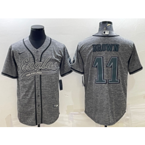 Nike Eagles 11 A. J. Brown Grey With Patch Vapor Baseball Limited Men Jersey
