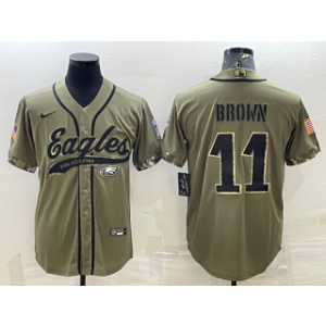 Nike Eagles 11 A. J. Brown Olive 2022 Salute To Service Baseball Limited Men Jersey