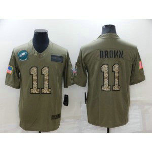Nike Eagles 11 A. J. Brown Olive Camo Salute to Service Limited Men Jersey