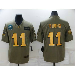 Nike Eagles 11 A. J. Brown Olive Gold Salute to Service Limited Men Jersey