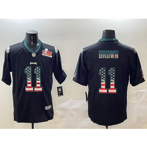 Nike Eagles 11 A.J. Brown Black USA Flag 2025 Super Bowl LIX Vapor Limited Men Jersey