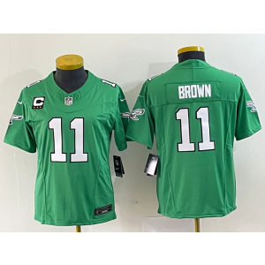 Nike Eagles 11 A.J. Brown Green 2023 New Neck Vapor Limited Women Jersey with C patch
