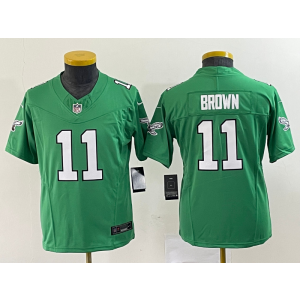Nike Eagles 11 A.J. Brown Green 2023 New Neck Vapor Limited Youth Jersey