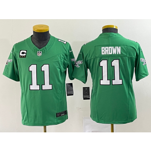 Nike Eagles 11 A.J. Brown Green 2023 New Neck Vapor Limited Youth Jersey with C patch