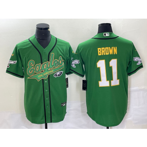 Nike Eagles 11 A.J. Brown Green Yellow Baseball Vapor Limited Men Jersey