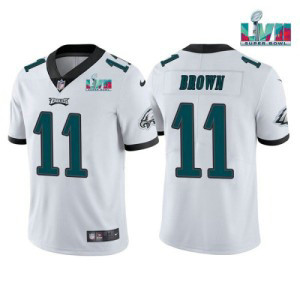 Nike Eagles 11 A.J. Brown White 2023 Super Bowl LVII Vapor Limited Men Jersey