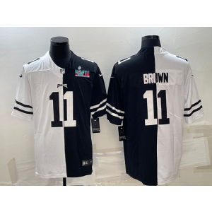 Nike Eagles 11 A J Brown Black And White Split 2023 Super Bowl LVII Vapor Limited Men Jersey