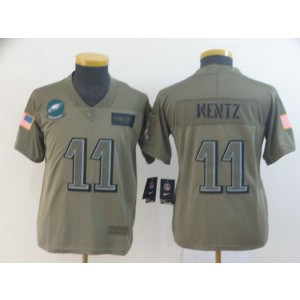 Nike Eagles 11 Carson Wentz 2019 Olive Salute To Service Limited Youth Jersey
