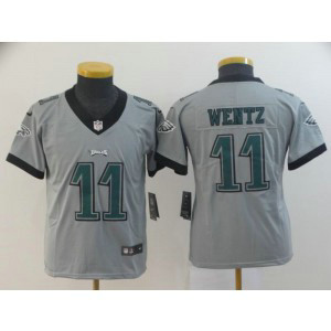 Nike Eagles 11 Carson Wentz Grey Inverted Legend Youth Jersey