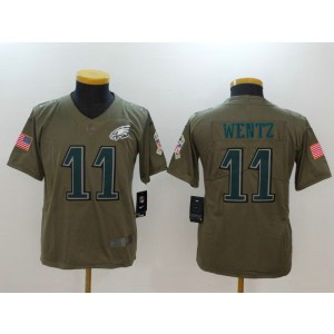 Nike Eagles 11 Carson Wentz Olive 2017 Salute To Service Limited Youth Jersey