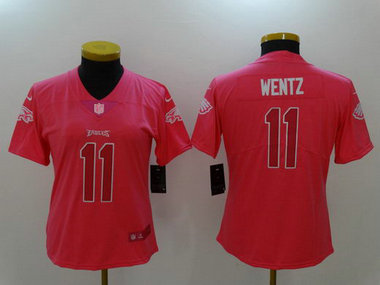 Nike Eagles 11 Carson Wentz Pink Fashion Women Limited Jersey