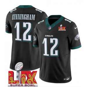 Nike Eagles 12 Randall Cunningham Black 2025 Super Bowl LIX F.U.S.E. Vapor Limited Men Jersey