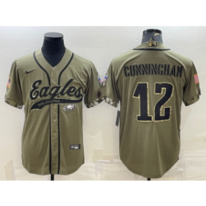 Nike Eagles 12 Randall Cunningham Olive 2022 Salute To Service Baseball Limited Men Jersey