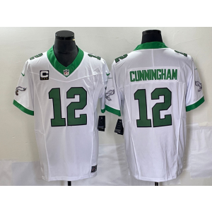 Nike Eagles 12 Randall Cunningham White 2023 F.U.S.E Vapor Limited Men Jersey with C patch