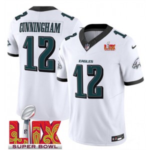 Nike Eagles 12 Randall Cunningham White 2025 Super Bowl LIX F.U.S.E. Vapor Limited Men Jersey
