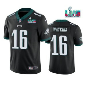 Nike Eagles 16 Quez Watkins Black 2023 Super Bowl LVII Vapor Limited Men Jersey