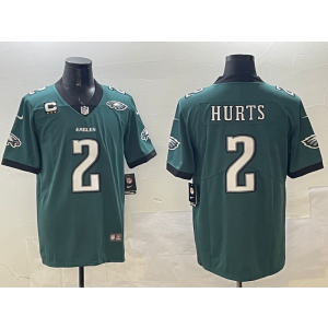 Nike Eagles 2 Hurts Green Vapor Untouchable Limited Men Jersey with 4 Star C Patch