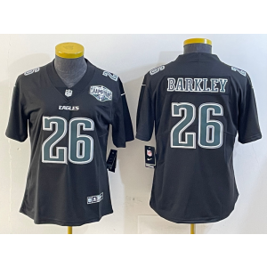 Nike Eagles 26 Saquon Barkley Black 2025 Super Bowl LIX Champion Vapor Limited Women Jersey