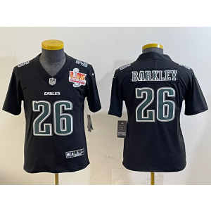 Nike Eagles 26 Saquon Barkley Black 2025 Super Bowl LIX Champion Vapor Limited Youth Jersey