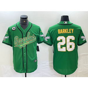 Nike Eagles 26 Saquon Barkley Green Gold Vapor Baseball Limited Men Jersey with C Patch