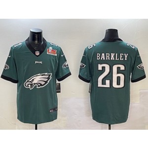 Nike Eagles 26 Saquon Barkley Green Team Logo 2025 Super Bowl LIX Vapor Limited Men Jersey