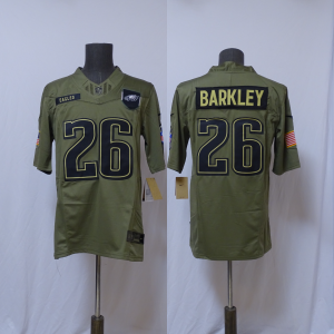 Nike Eagles 26 Saquon Barkley Olive 2025 Salute to Service F.U.S.E. Vapor Limited Men Jersey