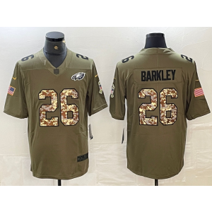 Nike Eagles 26 Saquon Barkley Olive Camo Salute To Service Limited Men Jersey