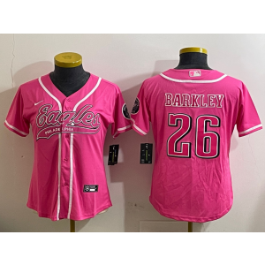Nike Eagles 26 Saquon Barkley Pink Vapor Baseball Limited Women Jersey