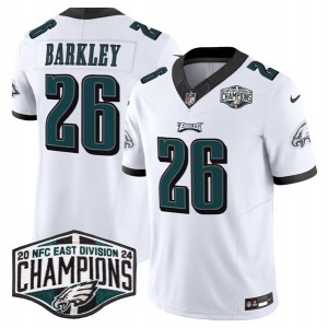 Nike Eagles 26 Saquon Barkley White 2024 NFC East Champions F.U.S.E. Vapor Limited Men Jersey