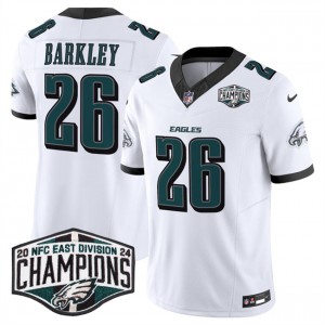 Nike Eagles 26 Saquon Barkley White New 2024 NFC East Champions F.U.S.E. Vapor Limited Men Jersey