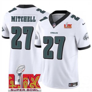 Nike Eagles 27 Quinyon Mitchell White 2025 Super Bowl LIX F.U.S.E. Vapor Limited Men Jersey