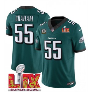 Nike Eagles 55 Brandon Graham Green 2025 Super Bowl LIX F.U.S.E. Vapor Limited Men Jersey with C Patch