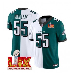 Nike Eagles 55 Brandon Graham Green White Split 2025 Super Bowl LIX F.U.S.E. Vapor Limited Men Jersey