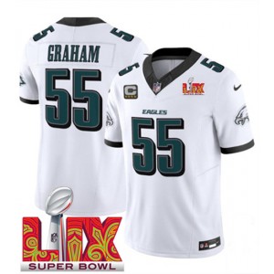 Nike Eagles 55 Brandon Graham White 2025 Super Bowl LIX F.U.S.E. Vapor Limited Men Jersey with C Patch
