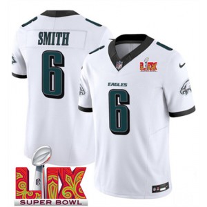 Nike Eagles 6 DeVonta Smith White 2025 Super Bowl LIX F.U.S.E. Vapor Limited Men Jersey