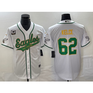 Nike Eagles 62 Jason Kelce Baseball White Baseball Vapor Limited Men Jersey with C patch