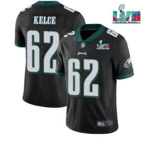 Nike Eagles 62 Jason Kelce Black 2023 Super Bowl LVII Vapor Limited Men Jersey