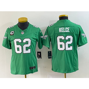 Nike Eagles 62 Jason Kelce Green 2023 New Neck Vapor Limited Women Jersey with C patch