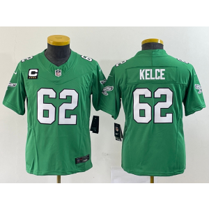 Nike Eagles 62 Jason Kelce Green 2023 New Neck Vapor Limited Youth Jersey with C patch