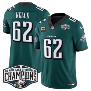 Nike Eagles 62 Jason Kelce Green 2024 NFC East Champions F.U.S.E. Vapor Limited Men Jersey with C Patch