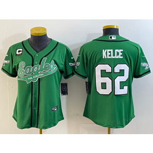 Nike Eagles 62 Jason Kelce Green Baseball Vapor Limited Youth Jersey with C patch