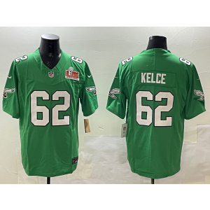Nike Eagles 62 Jason Kelce Kelly Green 2025 Super Bowl LIX F.U.S.E. Vapor Limited Men Jersey