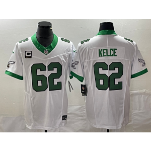Nike Eagles 62 Jason Kelce White 2023 F.U.S.E Vapor Limited Men Jersey with C patch