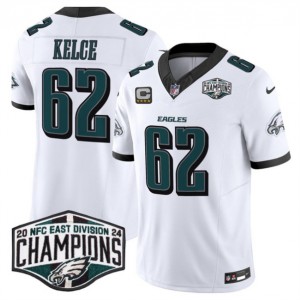 Nike Eagles 62 Jason Kelce White 2024 NFC East Champions F.U.S.E. Vapor Limited Men Jersey with C Patch