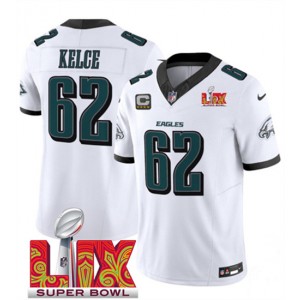 Nike Eagles 62 Jason Kelce White 2025 Super Bowl LIX F.U.S.E. Vapor Limited Men Jersey with C Patch