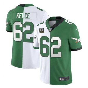 Nike Eagles 62 Jason Kelce White Green Split Vapor Limited Men Jersey