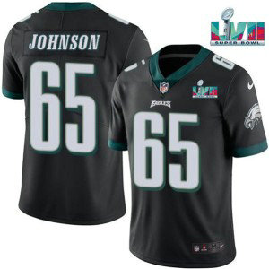Nike Eagles 65 Lane Johnson Black 2023 Super Bowl LVII Vapor Limited Men Jersey