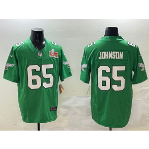 Nike Eagles 65 Lane Johnson Kelly Green 2025 Super Bowl LIX F.U.S.E. Vapor Limited Men Jersey