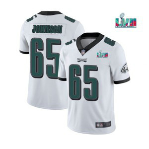 Nike Eagles 65 Lane Johnson White 2023 Super Bowl LVII Vapor Limited Men Jersey